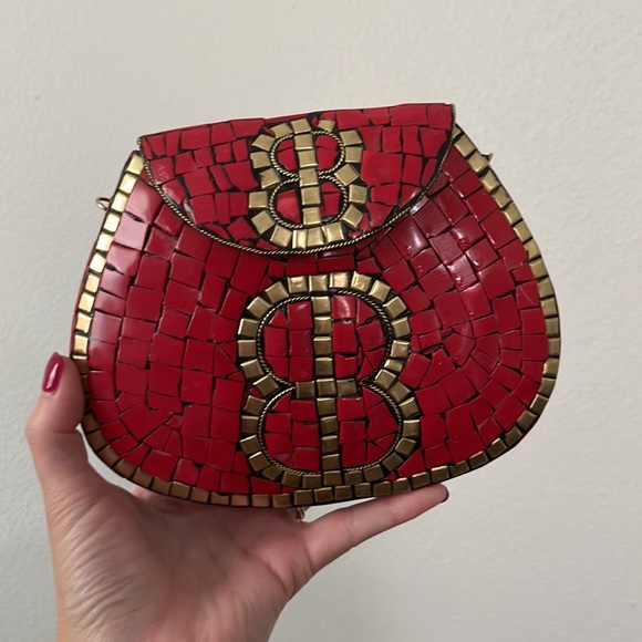 RAMLA Porte-Moi Mosaic Purse Red and Gold Handmade Brand New - Picture 11 of 12